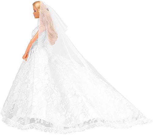 Miunana 1 Vestido de Novia con 1 Velo Vestir Ropa Boda Accesorios como Regalo para 11.5 Pulgadas 28 - 30 CM Muñeca - Blanco