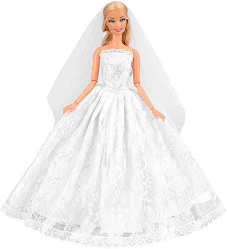 Miunana 1 Vestido de Novia con 1 Velo Vestir Ropa Boda Accesorios como Regalo para 11.5 Pulgadas 28 - 30 CM Muñeca - Blanco