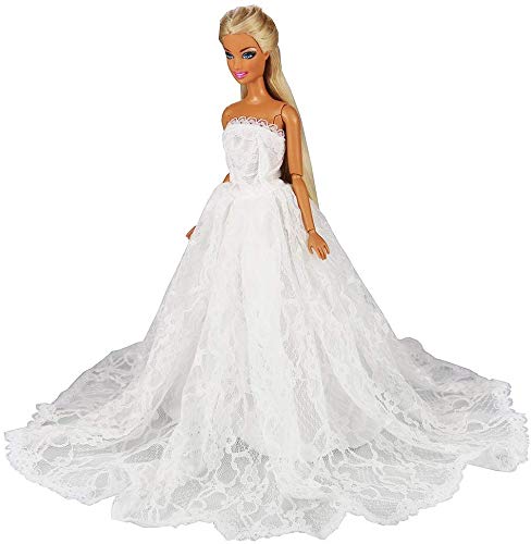 Miunana 1 Vestido Novia Ropa Vestir Boda + 1 Velo como Regalo para 11.5 Pulgadas 28 -30 CM Muñeca - Blanco