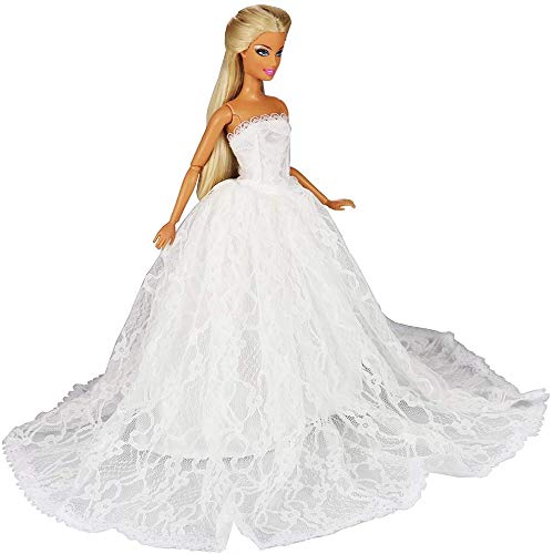 Miunana 1 Vestido Novia Ropa Vestir Boda + 1 Velo como Regalo para 11.5 Pulgadas 28 -30 CM Muñeca - Blanco