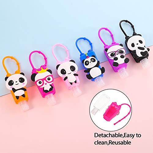 Miuse 6 botellas de viaje con panda unicornio funda protectora de silicona mini 30 ml desmontable para niños de viaje portátil a prueba de fugas de plástico portadores de llaveros (Panda)