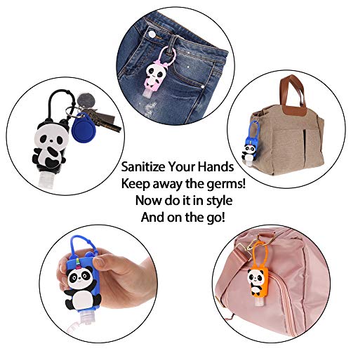 Miuse 6 botellas de viaje con panda unicornio funda protectora de silicona mini 30 ml desmontable para niños de viaje portátil a prueba de fugas de plástico portadores de llaveros (Panda)