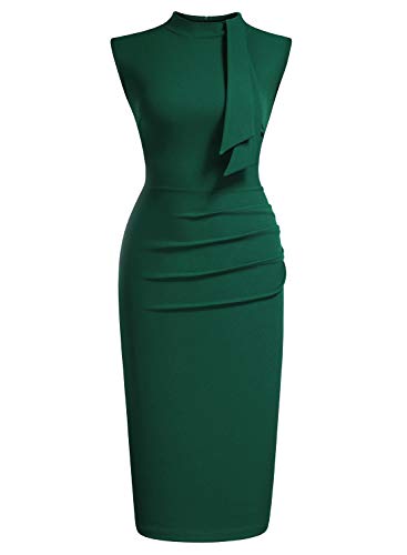 Miusol Lápiz Corbata Plisado Fiesta Oficina Vestido para Mujer Verde Large