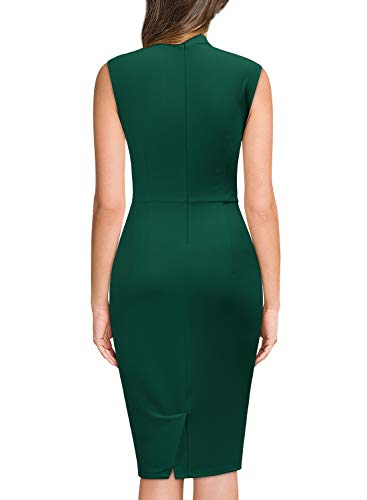 Miusol Lápiz Corbata Plisado Fiesta Oficina Vestido para Mujer Verde Large