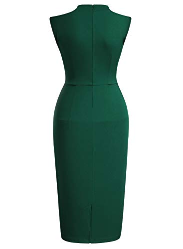 Miusol Lápiz Corbata Plisado Fiesta Oficina Vestido para Mujer Verde Large