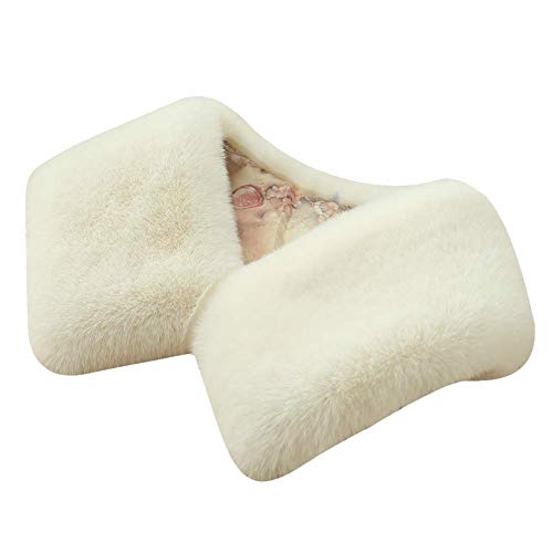 Miwaimao - Chal para mujer con cuello de piel sintética, abrigo de abrigo unisex para invierno al aire libre, resistente al viento, color marrón cálido, blanco arroz, #2