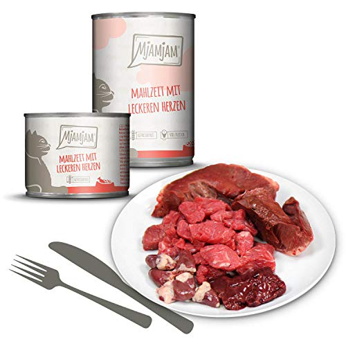 MjAMjAM - Pienso acuoso para Gatos - Mix Pack III 1* Carne de Caza y Conejo, 1* Pavo con Calabaza, 1* Pato, 1* Pollo, 1* Ternera, 1* Corazones - Sin Cereales - 6 x 800 g