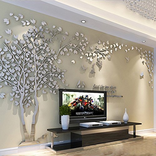 MJTP DIY 3D Enorme Árbol de Pareja Pegatinas de Pared Cristal Acrílico Calcomanías Murales Decoración Hogareña Artes de la Pared (XL, Plata, Izquierda a Derecha)