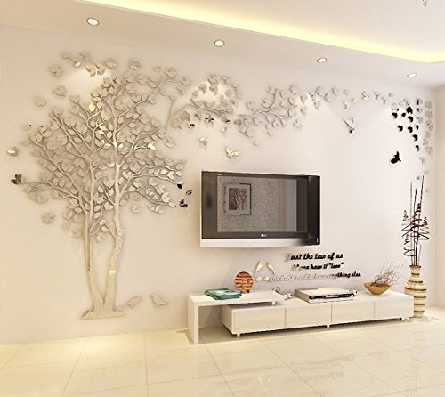 MJTP DIY 3D Enorme Árbol de Pareja Pegatinas de Pared Cristal Acrílico Calcomanías Murales Decoración Hogareña Artes de la Pared (XL, Plata, Izquierda a Derecha)