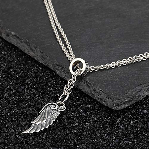 MKHDD Hombres de la Vendimia 925 Alas de ángulo de Plata esterlina Collar de Colgantes de Plumas Regalo de joyería de Punk Rock,70cm