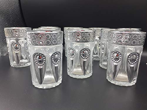 ML Set de 12 de Vasos de Cristal para Té marroquí (Plata lagrima)