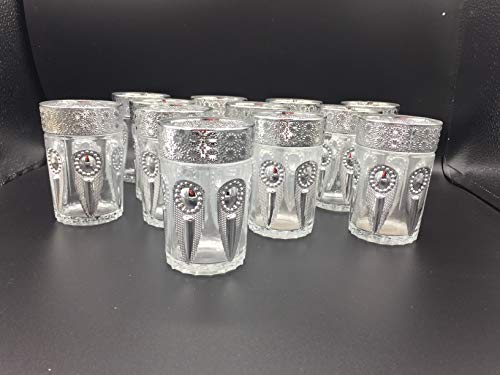 ML Set de 12 de Vasos de Cristal para Té marroquí (Plata lagrima)