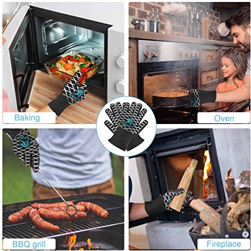 MLMLANT Guantes de Barbacoa,Guantes para Horno,Guantes de Cocina,Oven Gloves Resistencia Térmica hasta 1472 ° C,Certificación EN407 de protección contra Alta Temperatura (1 Par)