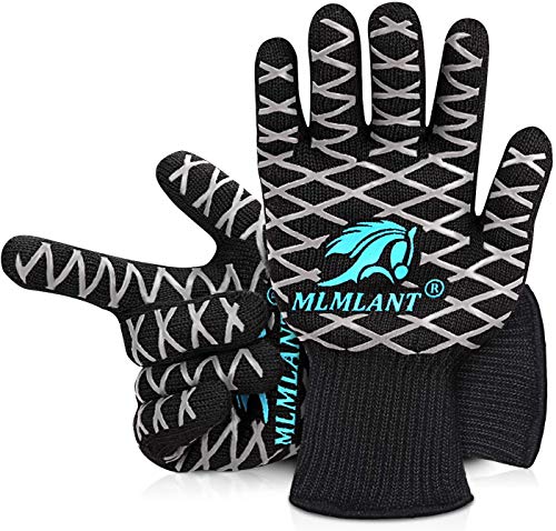 MLMLANT Guantes de Barbacoa,Guantes para Horno,Guantes de Cocina,Oven Gloves Resistencia Térmica hasta 1472 ° C,Certificación EN407 de protección contra Alta Temperatura (1 Par)