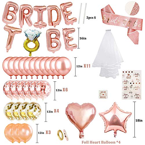 MMTX Hen party decoración para bodas fajín de novia velo bodas bandera Confetti Oro rosa globos,Estrella Corazón globos papel aluminio placa Tatuajes para despedida soltera Noche de gallina fiesta