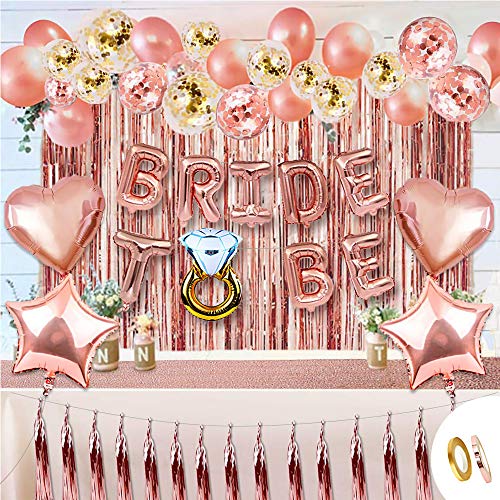 MMTX Hen party decoración para bodas fajín de novia velo bodas bandera Confetti Oro rosa globos,Estrella Corazón globos papel aluminio placa Tatuajes para despedida soltera Noche de gallina fiesta