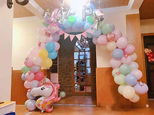 MMTX Unicornio Fiesta Decoración para mujer niña cumpleaños Fiesta,3D Unicornio Globos Cake Toppers Macaron Fiesta Globos Pennant Banner para Fiesta de cumpleaños Ducha Bodas Festival Decoración