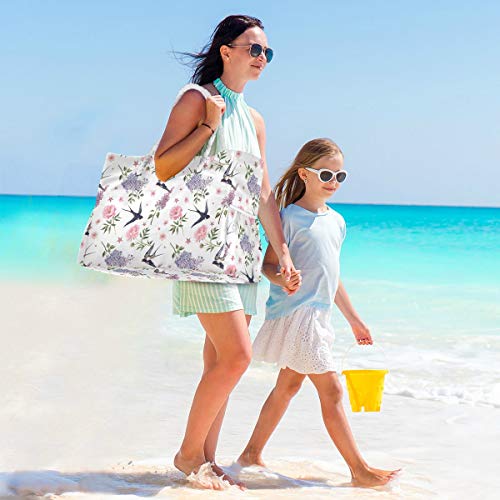 Mnsruu Bolsa de playa XXL, anémona y golondrina, bolsa de playa, asas de cuerda de algodón, bolsa de viaje para mujer