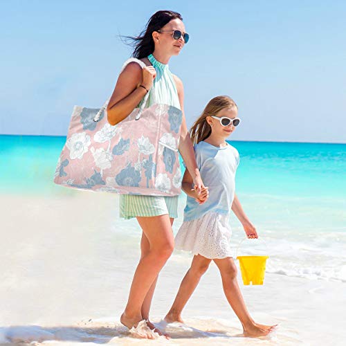 Mnsruu - Bolsa de playa XXL, diseño de flores anémonas de hombro, bolsa de playa, asas de cuerda de algodón, bolsa de viaje para mujer