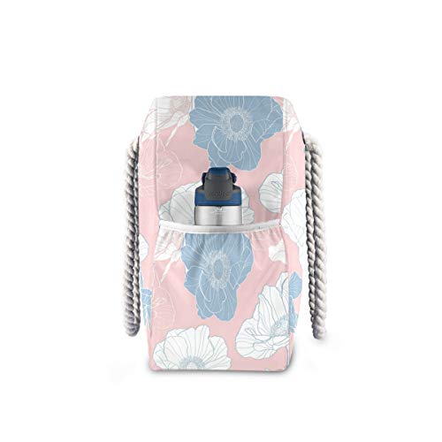 Mnsruu - Bolsa de playa XXL, diseño de flores anémonas de hombro, bolsa de playa, asas de cuerda de algodón, bolsa de viaje para mujer