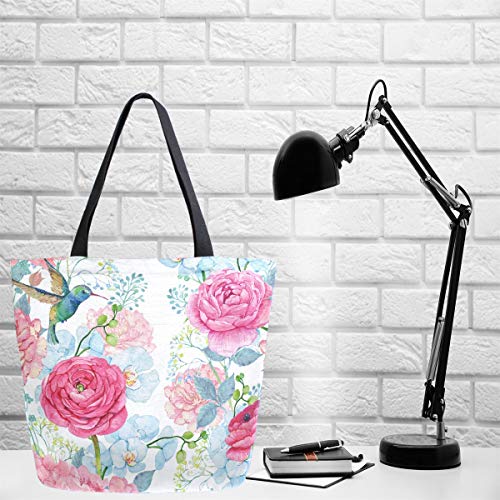 Mnsruu Colibrí Flor Pájaro Floral Comida Bolsa Reutilizable Mujer Grande Casual Bolso de Hombro Bolsas para Compras Comestibles Viajes al Aire Libre