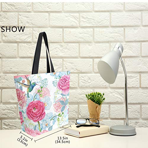 Mnsruu Colibrí Flor Pájaro Floral Comida Bolsa Reutilizable Mujer Grande Casual Bolso de Hombro Bolsas para Compras Comestibles Viajes al Aire Libre