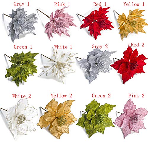 mnvxcbxv Decoraciones de Navidad, Flor Artificial, Flor de Pascua, decoración del hogar, Boda, Fiesta, Suministros de Flores Falsas, Blanco, 2