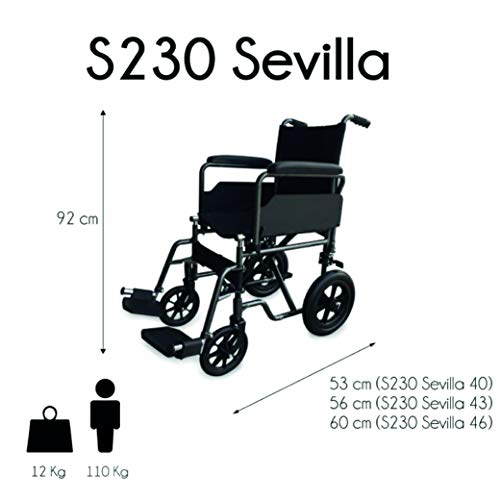 Mobiclinic, Modelo S230, Silla de ruedas para minusválidos, silla de ruedas de tránsito, plegable, ortopédica, reposapiés, reposabrazos, color Negro, asiento 43 cm