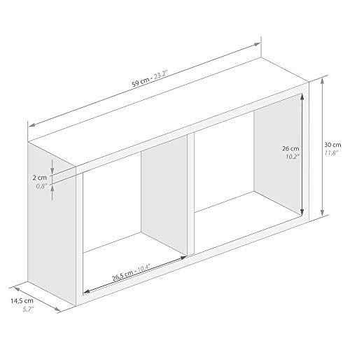 Mobili Fiver, Estante en Forma de Cubo, Modelo First, de MDF, 59 x 14,5 x 30 cm (Blanco Mate)