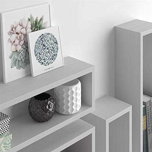 Mobili Fiver, Set de 4 estantes en Forma de Cubo, Modelo Iacopo, de MDF, Color Blanco Ceniza, 59 x 14,5 x 17 cm