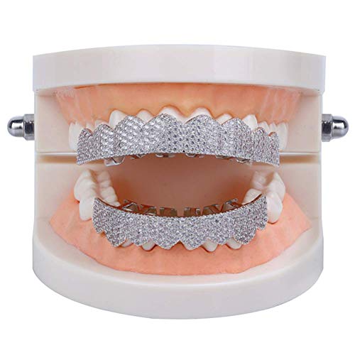 Moca Jewelry Hip Hop Unisex 18K Chapado en Oro Iced out CZ simulado Diamante Parte Superior Inferior Dientes Grill Set para Hombres y Mujeres