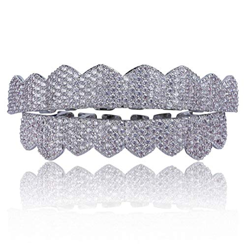 Moca Jewelry Hip Hop Unisex 18K Chapado en Oro Iced out CZ simulado Diamante Parte Superior Inferior Dientes Grill Set para Hombres y Mujeres