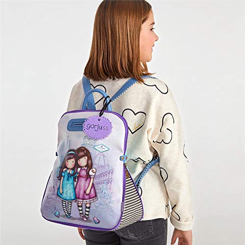 Mochila Casual Gorjuss Friends Walk Together, Morado, 31x38x15 cm