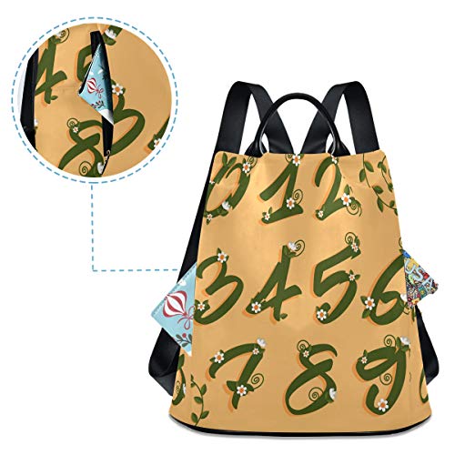 Mochila de viaje para mujer, ligera, impermeable, Oxford, pequeña, casual, antirrobo, números de color verde cursiva