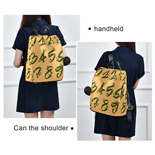 Mochila de viaje para mujer, ligera, impermeable, Oxford, pequeña, casual, antirrobo, números de color verde cursiva