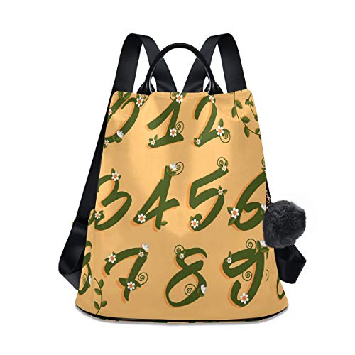 Mochila de viaje para mujer, ligera, impermeable, Oxford, pequeña, casual, antirrobo, números de color verde cursiva