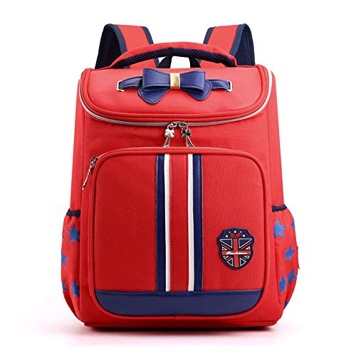 Mochila Escolar Espina Dorsal de Gran Capacidad con Cremallera Tipo refrigerador Mochila Primaria Coreana Mochila de Viaje para niños-Párrafo uno Rojo