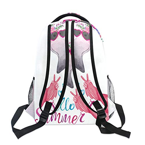 Mochila escolar para niñas con diseño de flamenco, corona de flores para escuela media