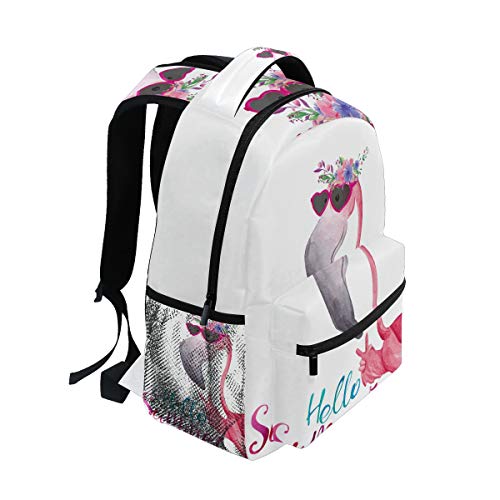 Mochila escolar para niñas con diseño de flamenco, corona de flores para escuela media