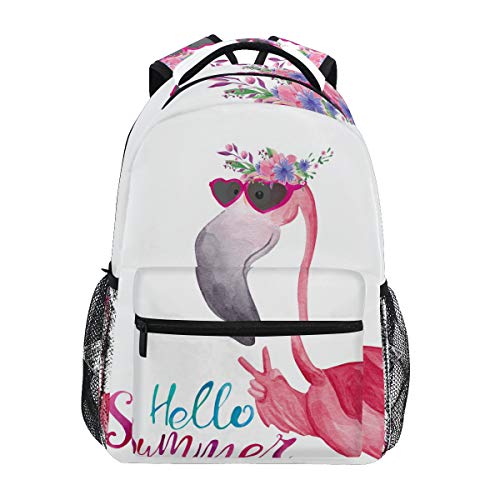 Mochila escolar para niñas con diseño de flamenco, corona de flores para escuela media