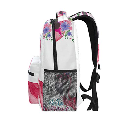 Mochila escolar para niñas con diseño de flamenco, corona de flores para escuela media