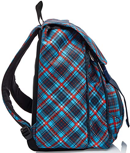 Mochila Extensible Invicta, Tartan, Azul, Escuela y Tiempo Libre