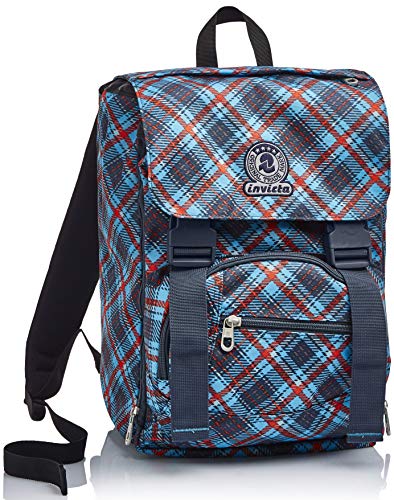 Mochila Extensible Invicta, Tartan, Azul, Escuela y Tiempo Libre