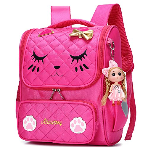 Mochila Nina Escolar,Mochila Bordados,Bolsas Trabajo,Mochila de la Escuela de Las niñas para la Escuela Primaria Lindos Bolsos de Libro de Bordado para Las niñas (Rosa roja, S)