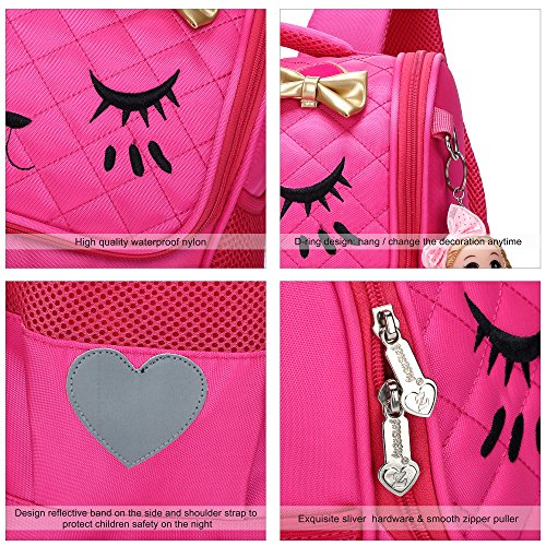 Mochila Nina Escolar,Mochila Bordados,Bolsas Trabajo,Mochila de la Escuela de Las niñas para la Escuela Primaria Lindos Bolsos de Libro de Bordado para Las niñas (Rosa roja, S)