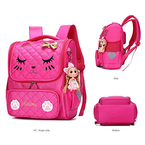 Mochila Nina Escolar,Mochila Bordados,Bolsas Trabajo,Mochila de la Escuela de Las niñas para la Escuela Primaria Lindos Bolsos de Libro de Bordado para Las niñas (Rosa roja, S)