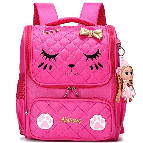 Mochila Nina Escolar,Mochila Bordados,Bolsas Trabajo,Mochila de la Escuela de Las niñas para la Escuela Primaria Lindos Bolsos de Libro de Bordado para Las niñas (Rosa roja, S)
