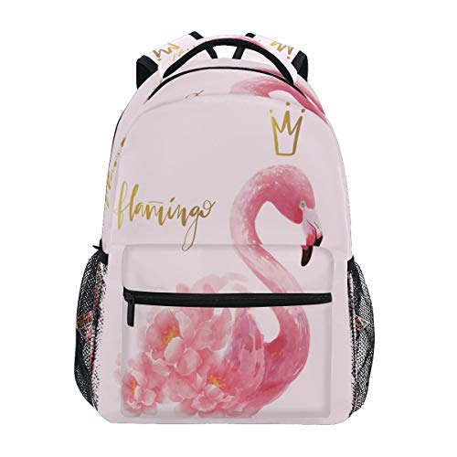 Mochila para colegio, diseño de corona de flamencos, para adolescentes y niñas, para viajes, camping, gimnasio, senderismo