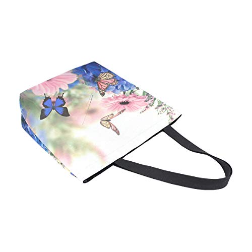 Moda Casual Reutilizable Bolsas De Comestibles Hortensias y Margaritas Mariposa Hombres Mujeres Bolso De Hombro De Lona