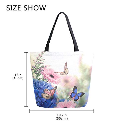 Moda Casual Reutilizable Bolsas De Comestibles Hortensias y Margaritas Mariposa Hombres Mujeres Bolso De Hombro De Lona